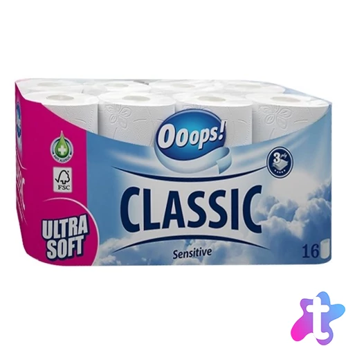 Toalettpapír OOOPS! Classic Sensitive 3 rétegű 16 tekercs/csomag