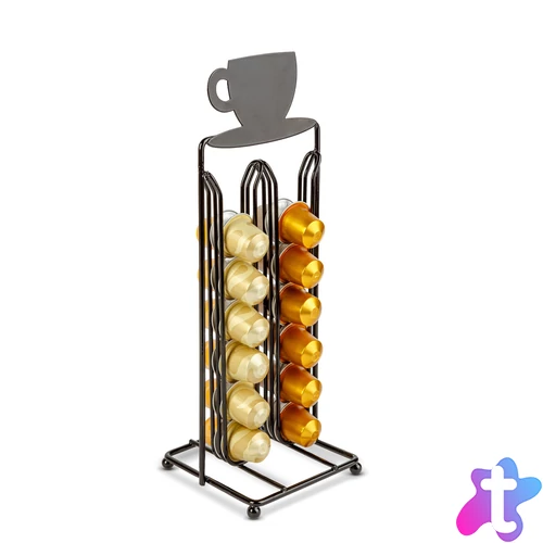 Fém kávékapszula tartó, 28 db Nespresso kapszulához, 125 x 115 x 340 mm, matt fekete