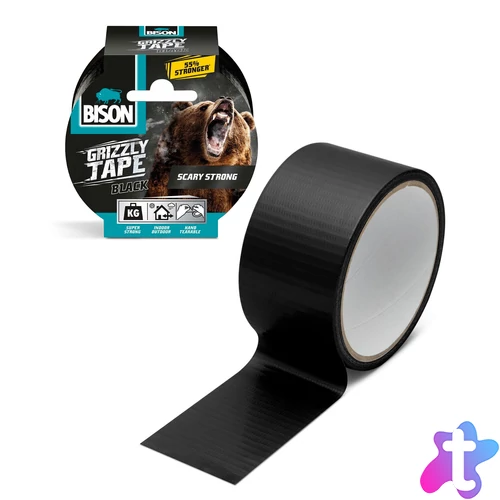 BISON Grizzly szupererős szöveterősített ragasztószalag, fekete, 10 m