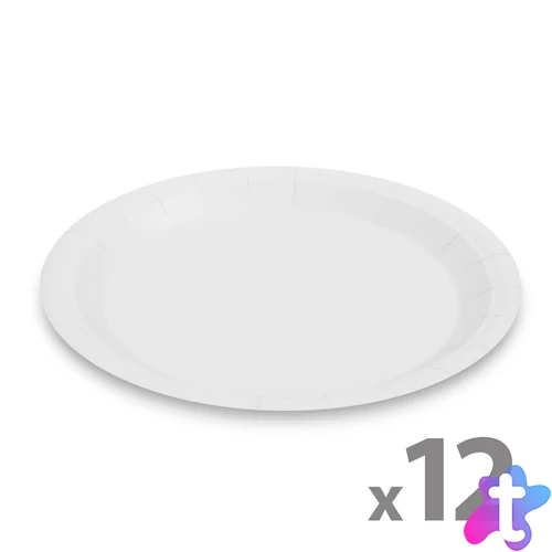 Papírtányér szett, fehér, 23 cm, 12 db / csomag