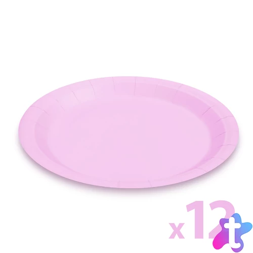 Papírtányér szett, rózsaszín, 23 cm, 12 db / csomag