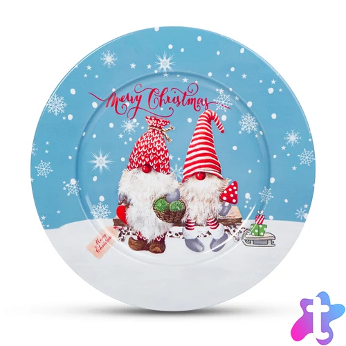 Karácsonyi tálca, fém , manós, 33 cm