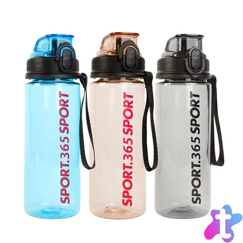 Sport kulacs - műanyag, átlátszó - 600 ml - 3 színben