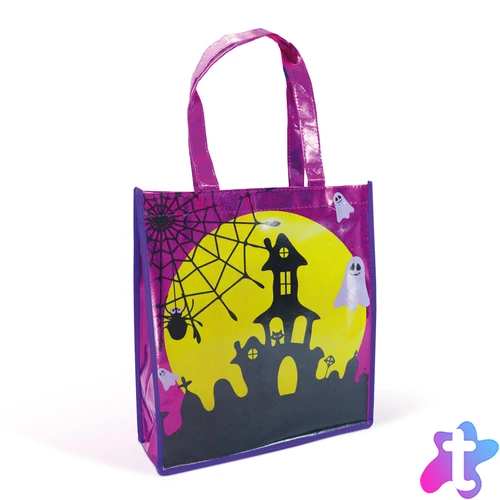 Halloween-i ajándéktáska - kastély - 30 x 33 cm - lila