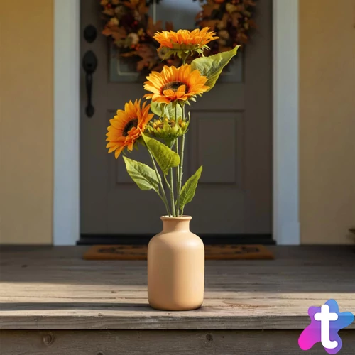 Őszi dekoráció - napraforgó - citromsárga - 3 fejjel - 90 cm