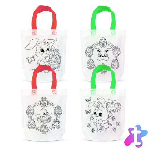 Színezhető ajándéktáska - 4 filccel - 24 x 22 cm - 4 féle