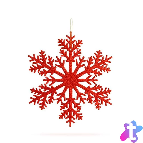 Karácsonyi dekoráció, jégkristály, glitteres piros, akasztható, 31 cm