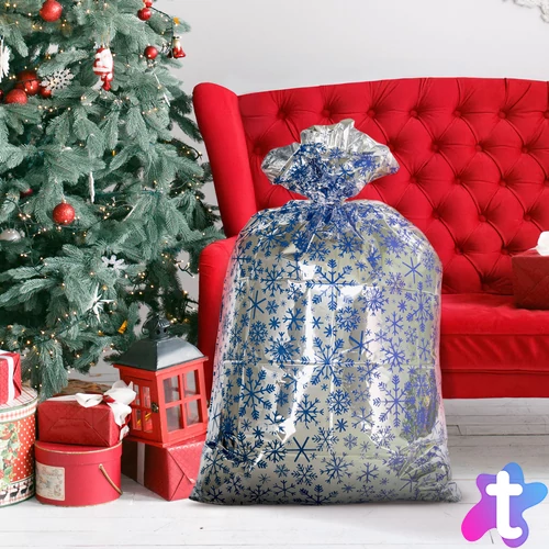 Karácsonyi ajándék tasak - extra nagy - fólia - jégkristály - 78 x 120 cm