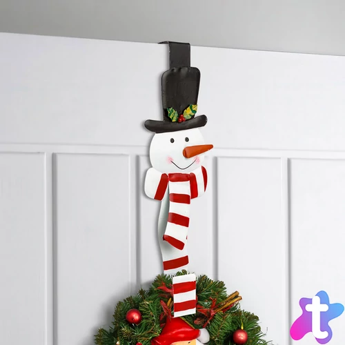 Karácsonyi kopogtató, ajtódísz tartó - fém - hóember - 38 cm