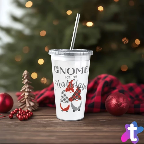 Karácsonyi pohár - szívószállal, tetővel - 473 ml - műanyag