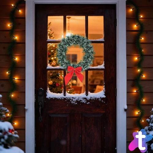 Karácsonyi ajtódísz / kopogtató - koszorú masnival - 27 cm