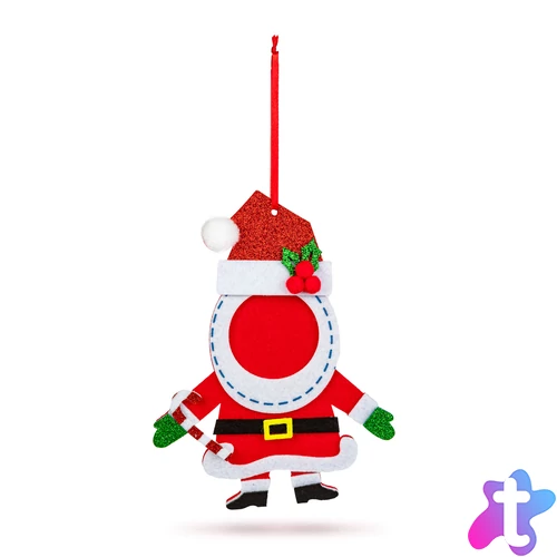 Karácsonyi fénykép dekoráció - filc - csengettyűvel - akasztható - 13 x 17 cm - 3 féle