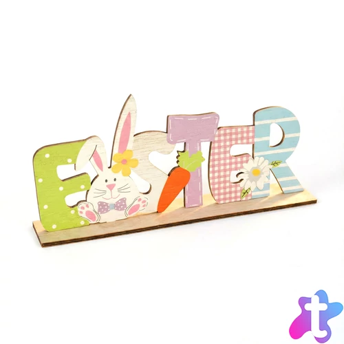 Húsvéti fekvő asztaldekoráció fából - nyuszis 