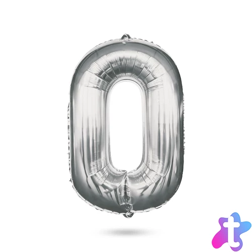 0-ás születésnapi szám fólia lufi, ezüst, 40"