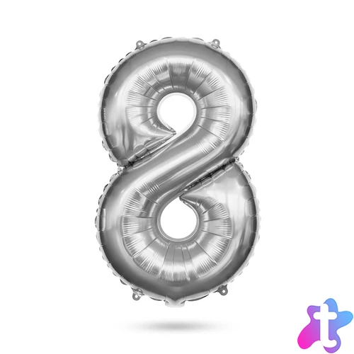 8-as születésnapi szám fólia lufi, ezüst, 40"