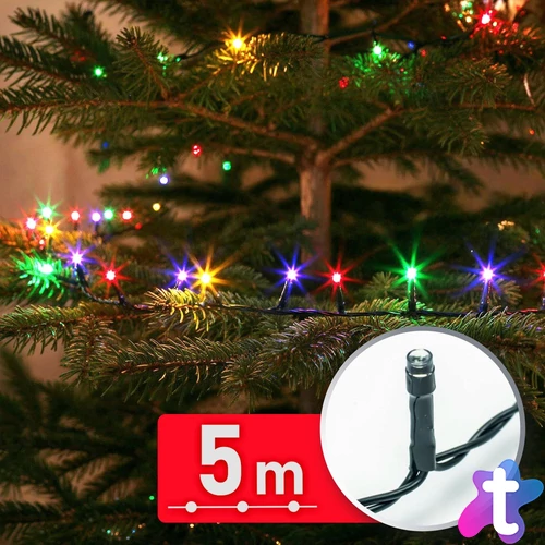 Fényfüzér, 5 m, színes, 100 LED, 220-240V, 6W, zöld kábel
