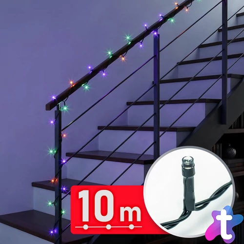 Fényfüzér, 10 m, színes, 200 LED, 220-240V, 6W, zöld kábel