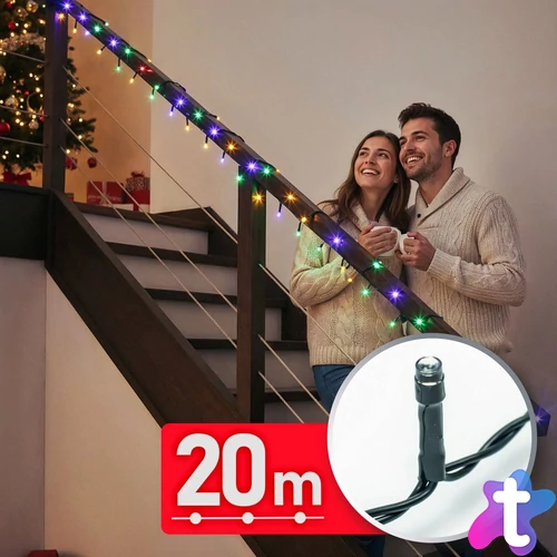 Fényfüzér, 20 m, színes, 400 LED, 220-240V, 6W, zöld kábel