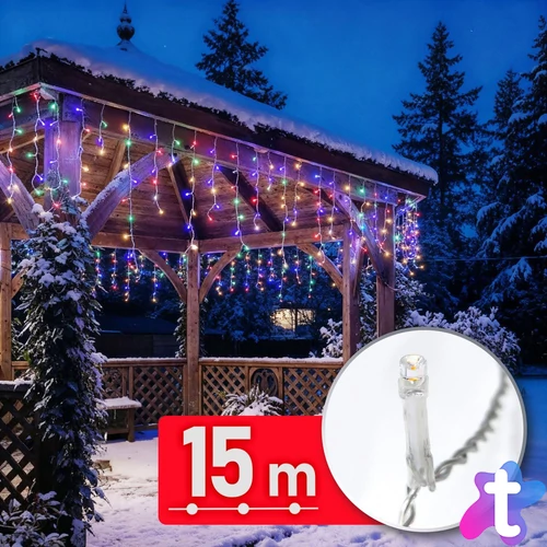 Fényfüzér függöny, 15 m, 600 LED, 220-240V, 6W, átlátszó kábel