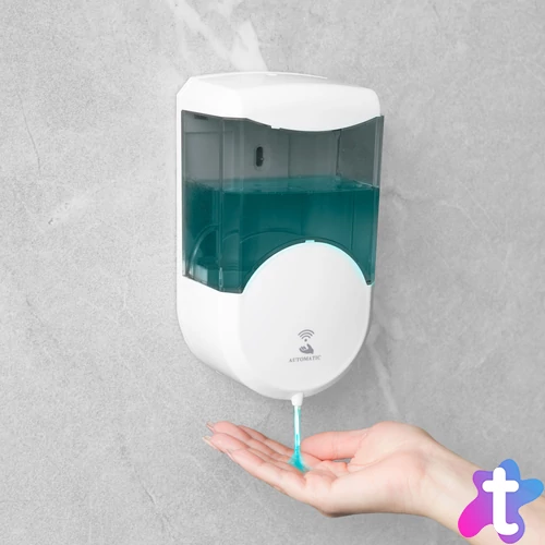 Szenzoros szappanadagoló, 600 ml, fali, elemes, füst színű