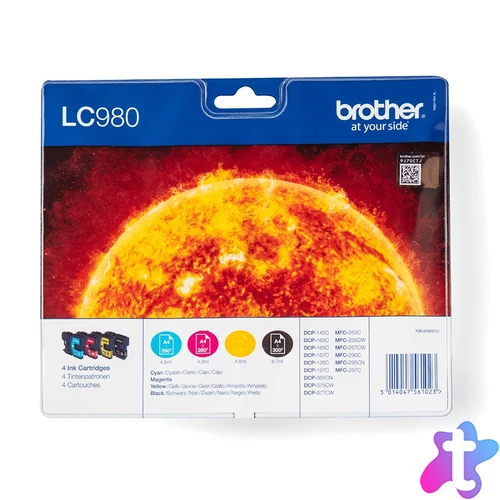 Az LC980VALBP multipack tintapatronokkal rendkívül egyszerű és megfizethető az eredeti Brother patronok cseréje. A csomagban található fekete, ciánkék, sárga és magenta LC980 tintapatronokkal az Ön Brother nyomtatója mindig a legkiválóbb minőségben fog ny