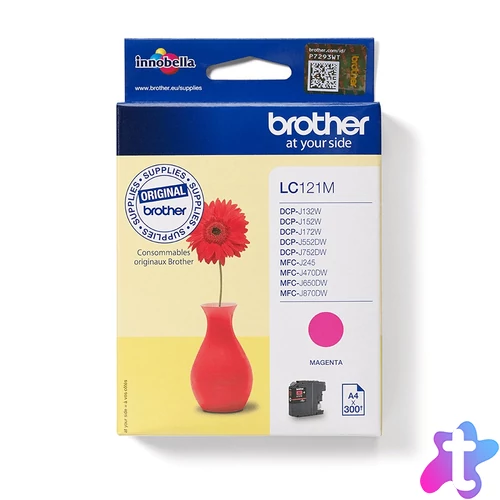 Az LC121M magenta tintapatron minden nyomtatáskor látványos eredménnyel szolgál. Mivel eredeti Brother termék, így telepítése rendkívül egyszerű és teljes mértékben kompatibilis az Ön nyomtatójával.
