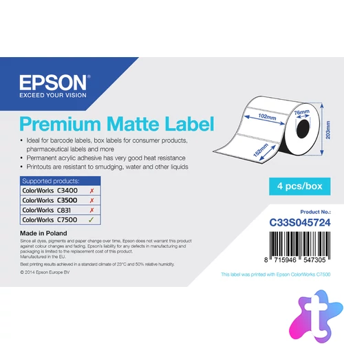 PREMIUM MATTE DIE-CUT 102MMX152MM 800 LBLS