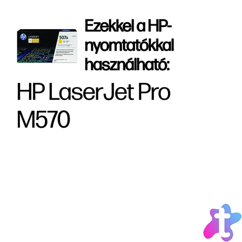 Fénykép jellegű képeket és grafikákat tartalmazó, színes üzleti dokumentumok és marketinganyagok nyomtatására.<br>A HP 507A sárga LaserJet tonerkazetta folyamatosan magas szintű üzleti termelékenységet biztosít. Elkerülheti az újranyomtatás bajait é