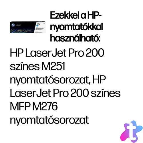 Ideális egyenletesen kiváló, professzionális minőségű dokumentumok és marketinganyagok irodai nyomtatásához.<br>A HP 131A ciánkék LaserJet tonerkazettával professzionális dokumentumok és marketinganyagok nyomtathatók otthon vagy az irodában. Az idő 