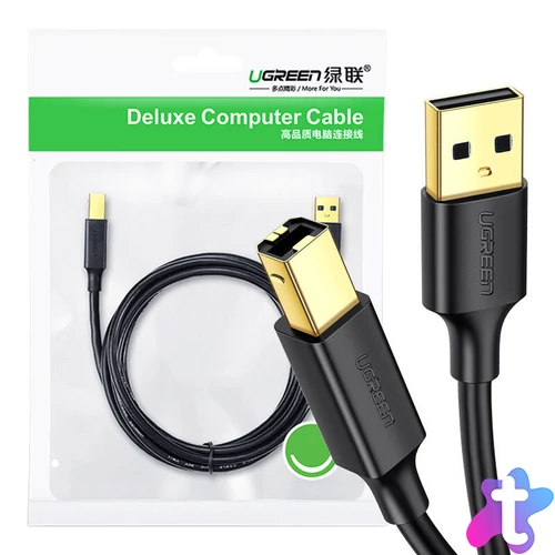 UGREEN US135 USB 2.0 A-B nyomtatókábel, aranyozott, 2 m (fekete)