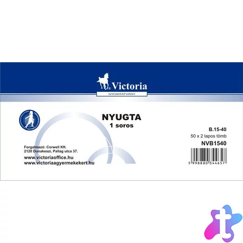 Nyomtatvány, nyugta egysoros, 50x2, VICTORIA PAPER "B.15-40", 20 tömb/csomag