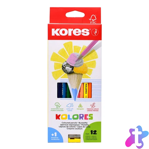 Triangular színes ceruza készlet, háromszögletű, 12 szín