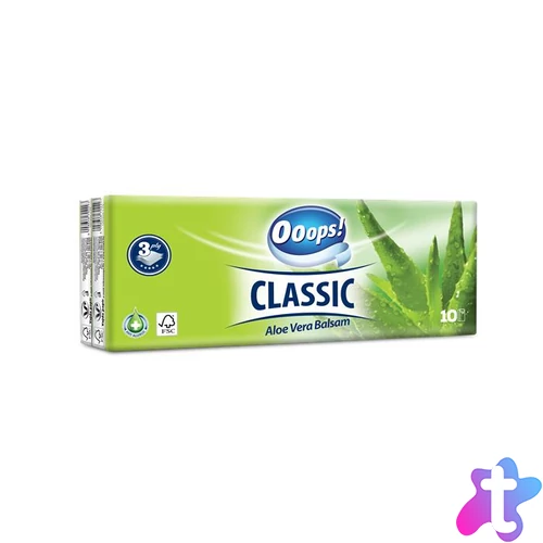Papír zsebkendő, 3 rétegű, 10x10 db, OOOPS "Classic", aloe vera