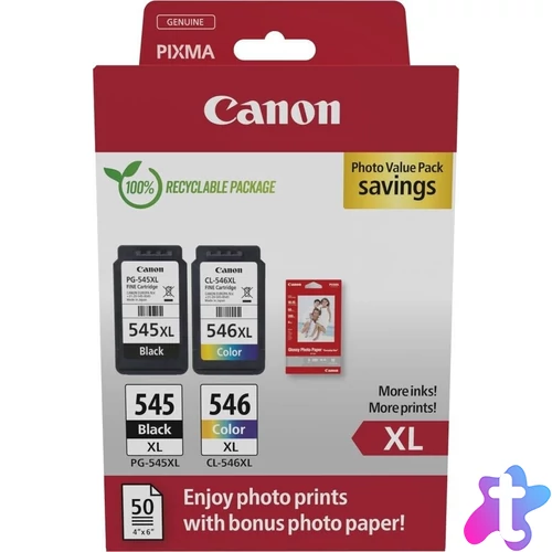 PG-545XL+CL-546XL (8286B006  8286B011) festékpatron csomag, fekete+színes+fotópapír, nagy kapacitású