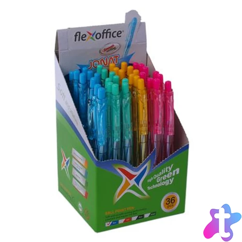 Golyóstoll, 0,25 mm, nyomógombos, vegyes test, FLEXOFFICE "Jonat", kék