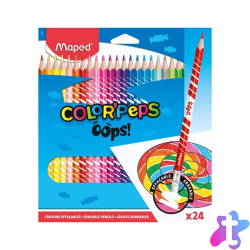 Color`Peps Oops radírozható színes ceruza készlet, háromszögletű, radíros, 24 szín