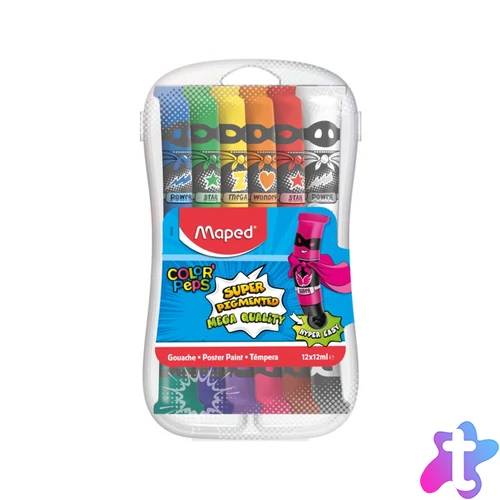 Tempera készlet, 12 darabos, műanyag dobozban