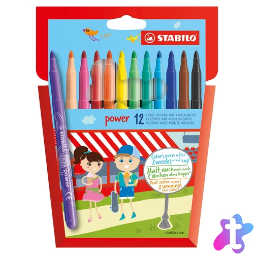 Filctoll készlet, 2 mm, STABILO "Power", 12 különböző szín