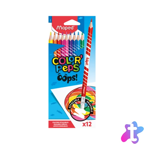 Color`Peps Oops színes ceruza készlet, háromszögletű, radírozható, 12 szín