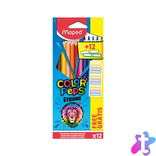 Color`Peps Strong színes ceruza készlet, háromszögletű, 12 szín + 12 ajándék matrica