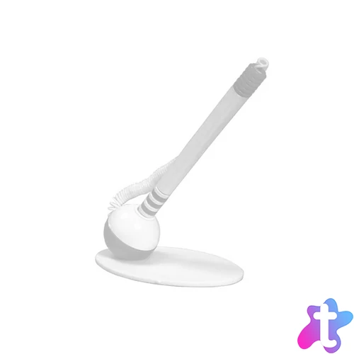 ügyféltoll, fehér test, gömb alakú talppal, írásszín kék