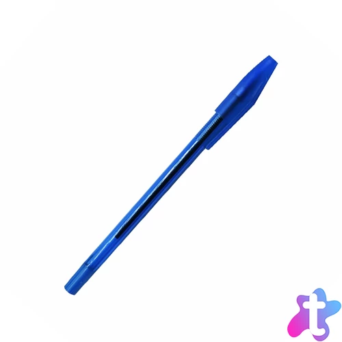 eldobható golyóstoll, 0,5 mm, kupakos, kerek test, bordázott fogórész, kék