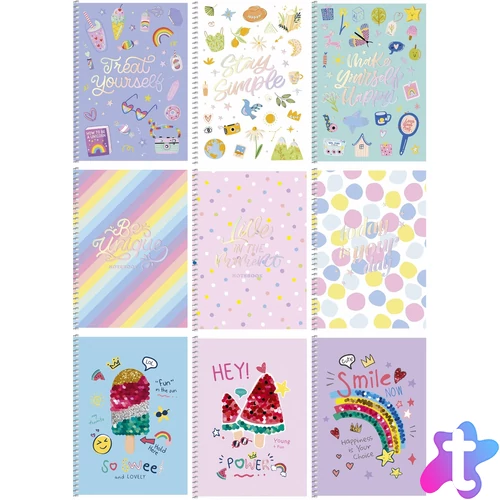 Stay simple spirálfüzet, kockás, A5, 80 lap, keményfedeles, vegyes minta