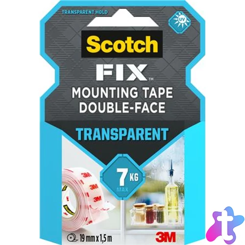 Ragasztószalag, áttetsző, kétoldalas, 19 mm x 1,5 m, 3M SCOTCH "Transparent"