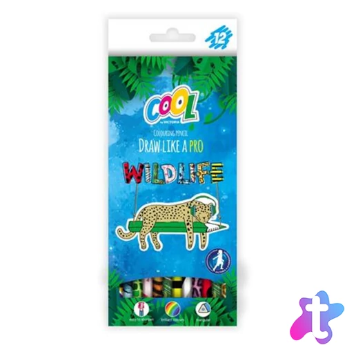 Színes ceruza készlet, háromszögletű, COOL BY VICTORIA "Wildlife", 12 különböző szín