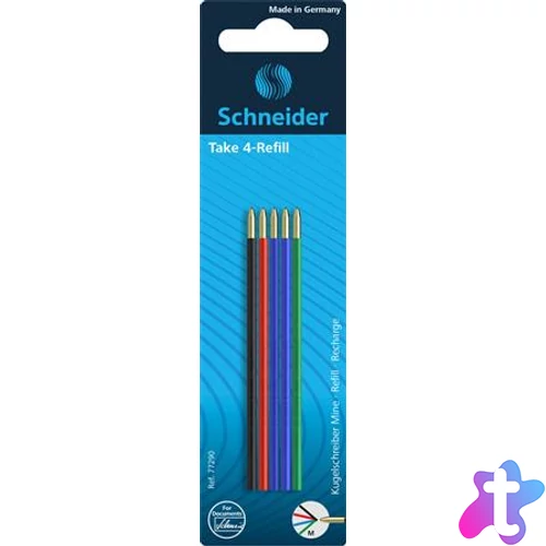 Golyóstollbetét, 0,5 mm, SCHNEIDER "Take 4", 4 különböző szín