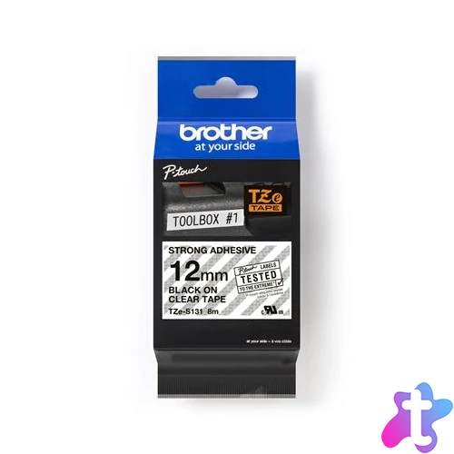 TZe-131 feliratozógép szalag, 12 mm x 8 m, víztiszta alapon fekete betűk