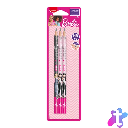 Barbie grafitceruza készlet, HB, háromszögletű, 6 darabos csomag