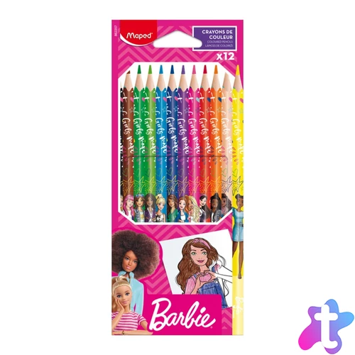 Barbie színes ceruza készlet, háromszögletű, 12 szín