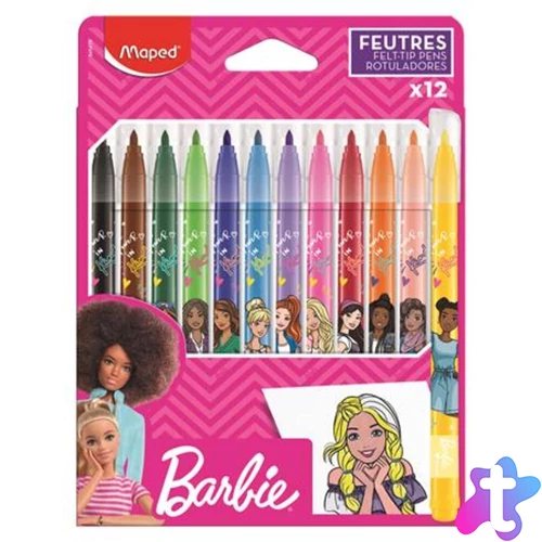 Barbie filctoll készlet, 2,8 mm, kimosható, 12 szín